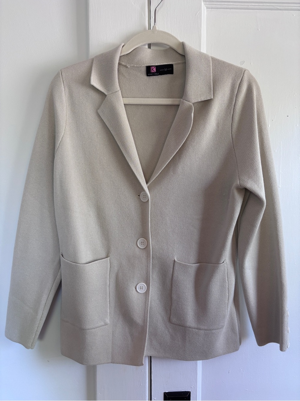 NWOT Kasper Women's Beige/Cream Knit Blazer with Patch Pockets